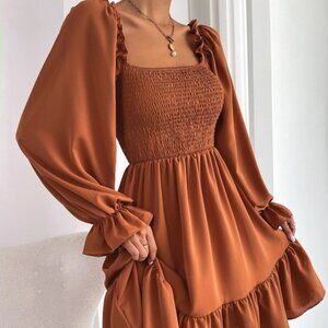 Square-Neck Flounce Dress